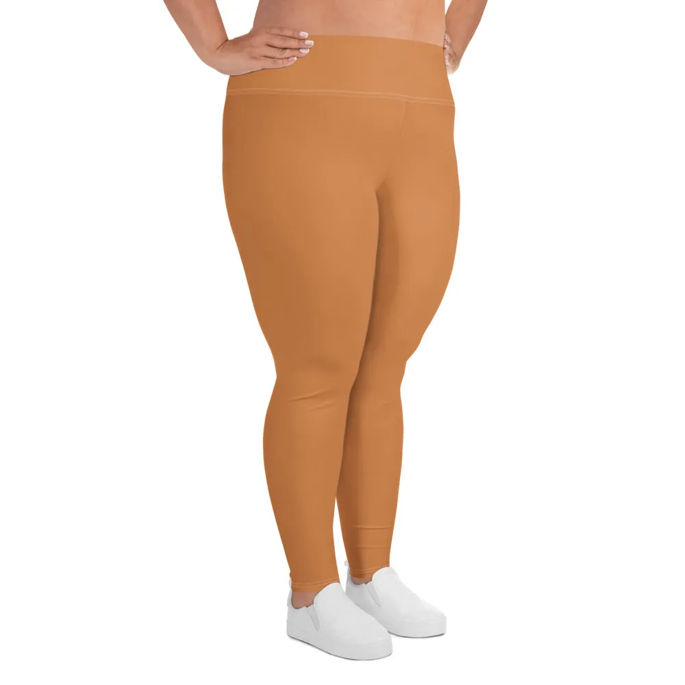 Size-Inclusive Style: Women's Solid Color Yoga Pants - Raw Sienna