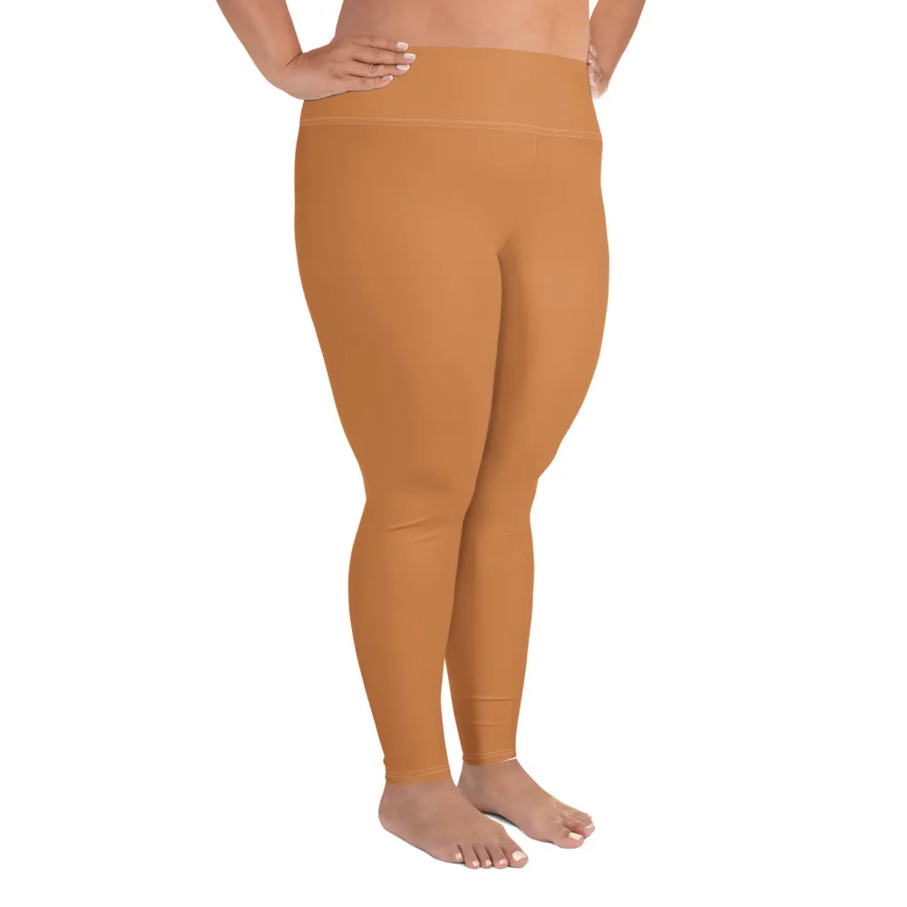 Size-Inclusive Style: Women's Solid Color Yoga Pants - Raw Sienna