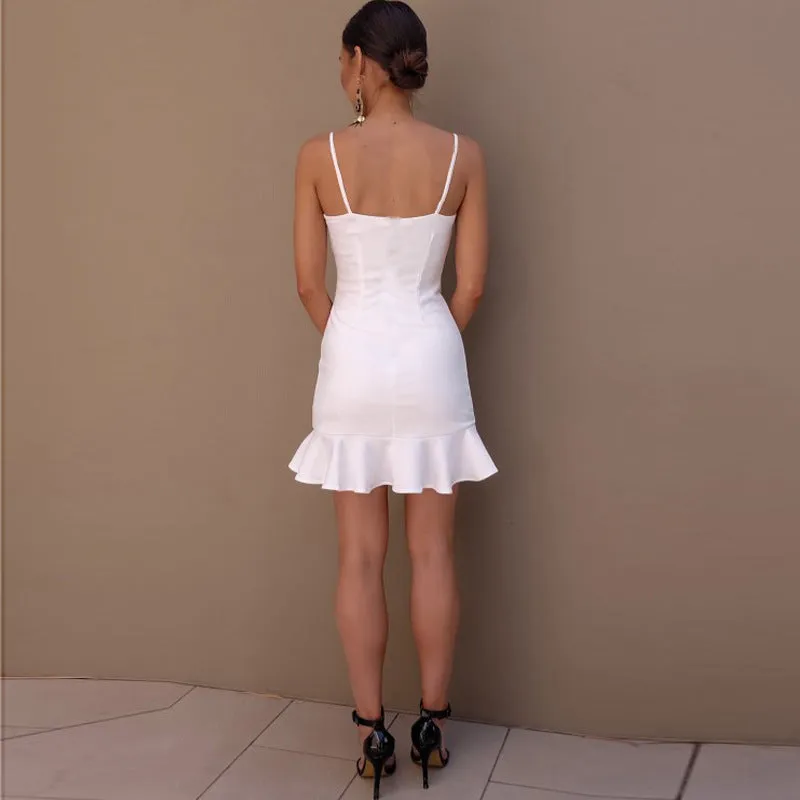 Slimming Adjustable Spaghetti Strap Frill Hem Dress Ruffles