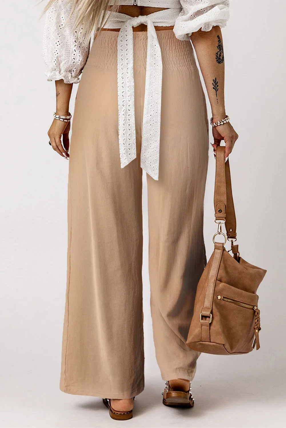 Smocked High Waist Wide Leg Pants