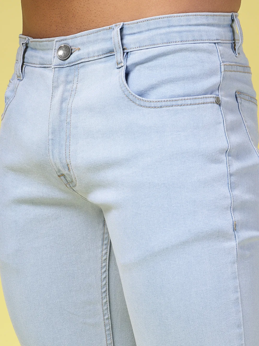 Solid Slim Fit Button Zipper Jeans