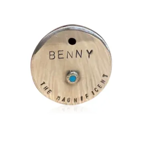 Sterling Silver Custom Dog Tag w Genuine Turquoise Gemstone, Pet ID, Key Ring