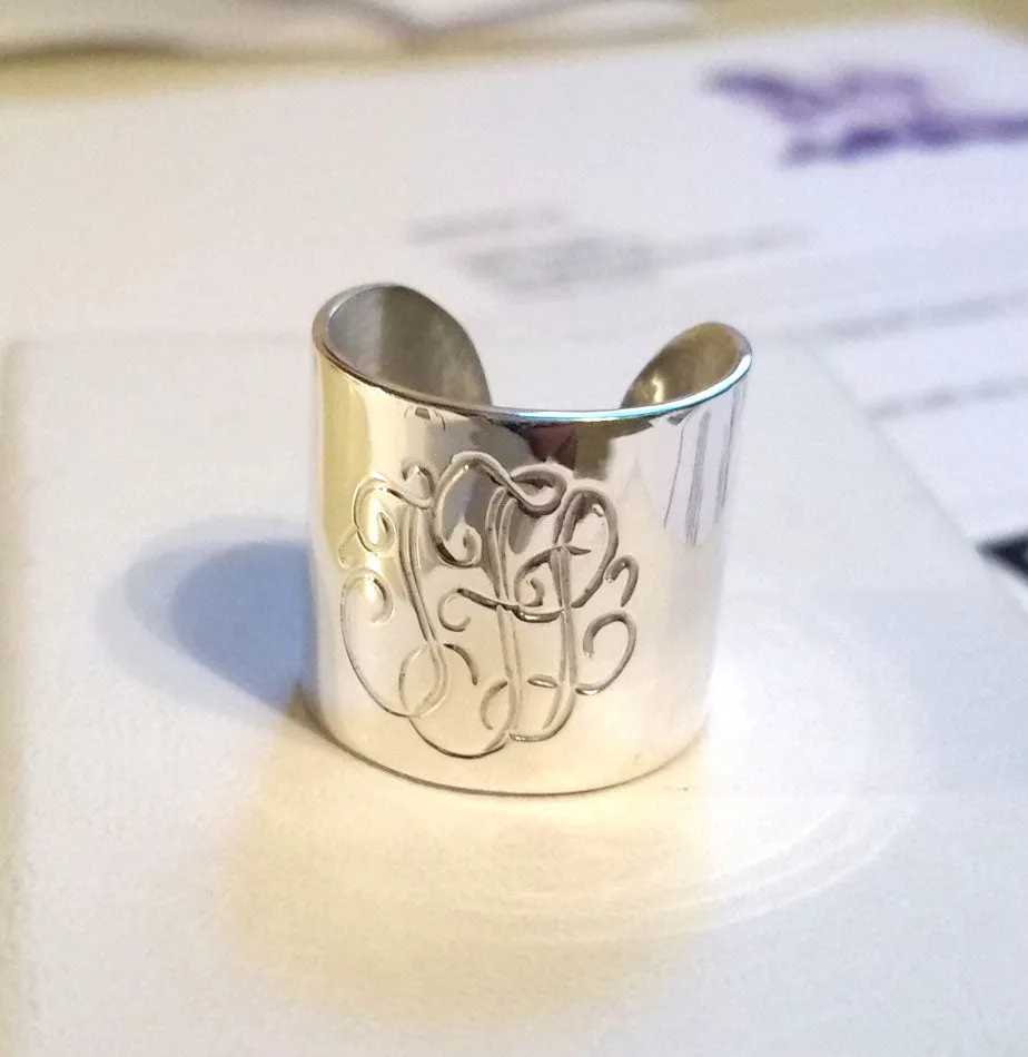 Sterling Silver Monogrammed Cuff Ring