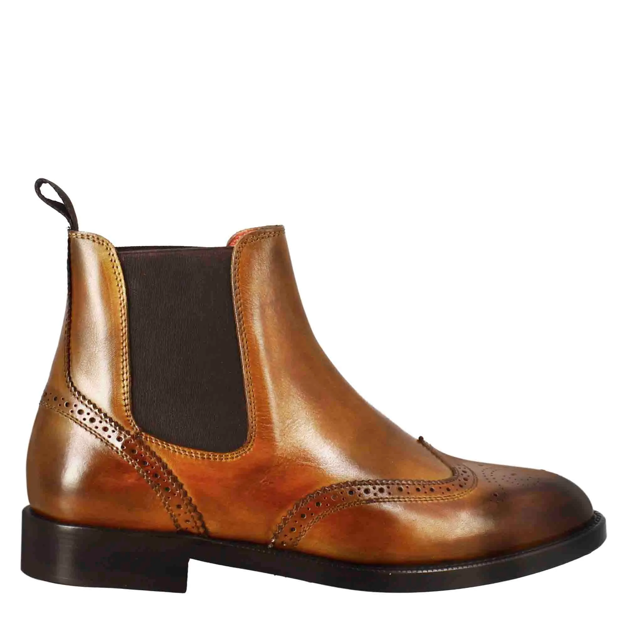 Stivaletto da donna chelsea con dettagli brogue in pelle marrone chiaro