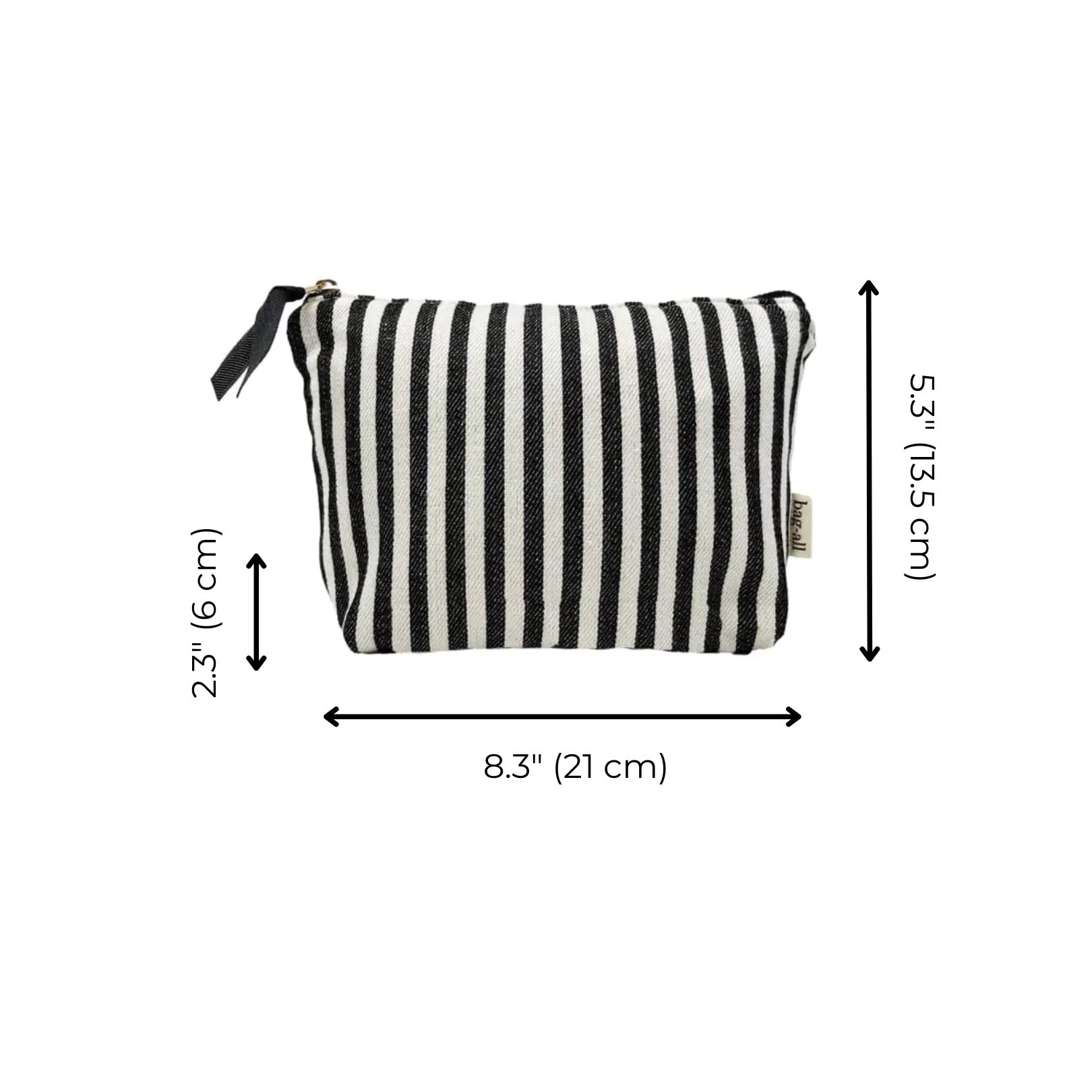 Striped Makeup Pouch, Coated Pink Lining