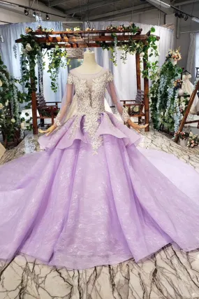 Stunning Long Sleeve Ball Gown Appliques Beading Quinceanera Dresses