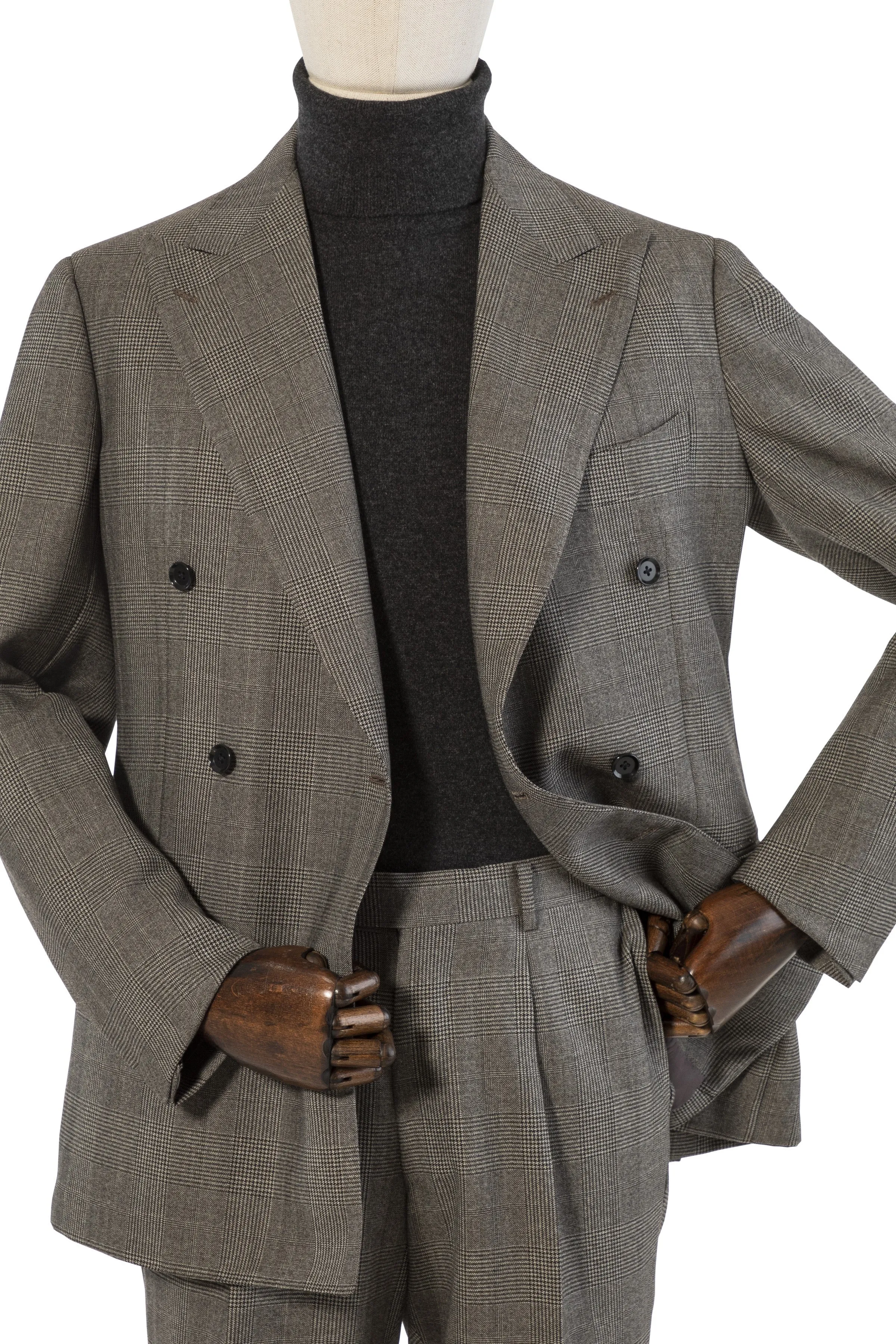 The Armoury by Ring Jacket Model 6B Brown Grey Wool Prince Of Wales Check DB Suit