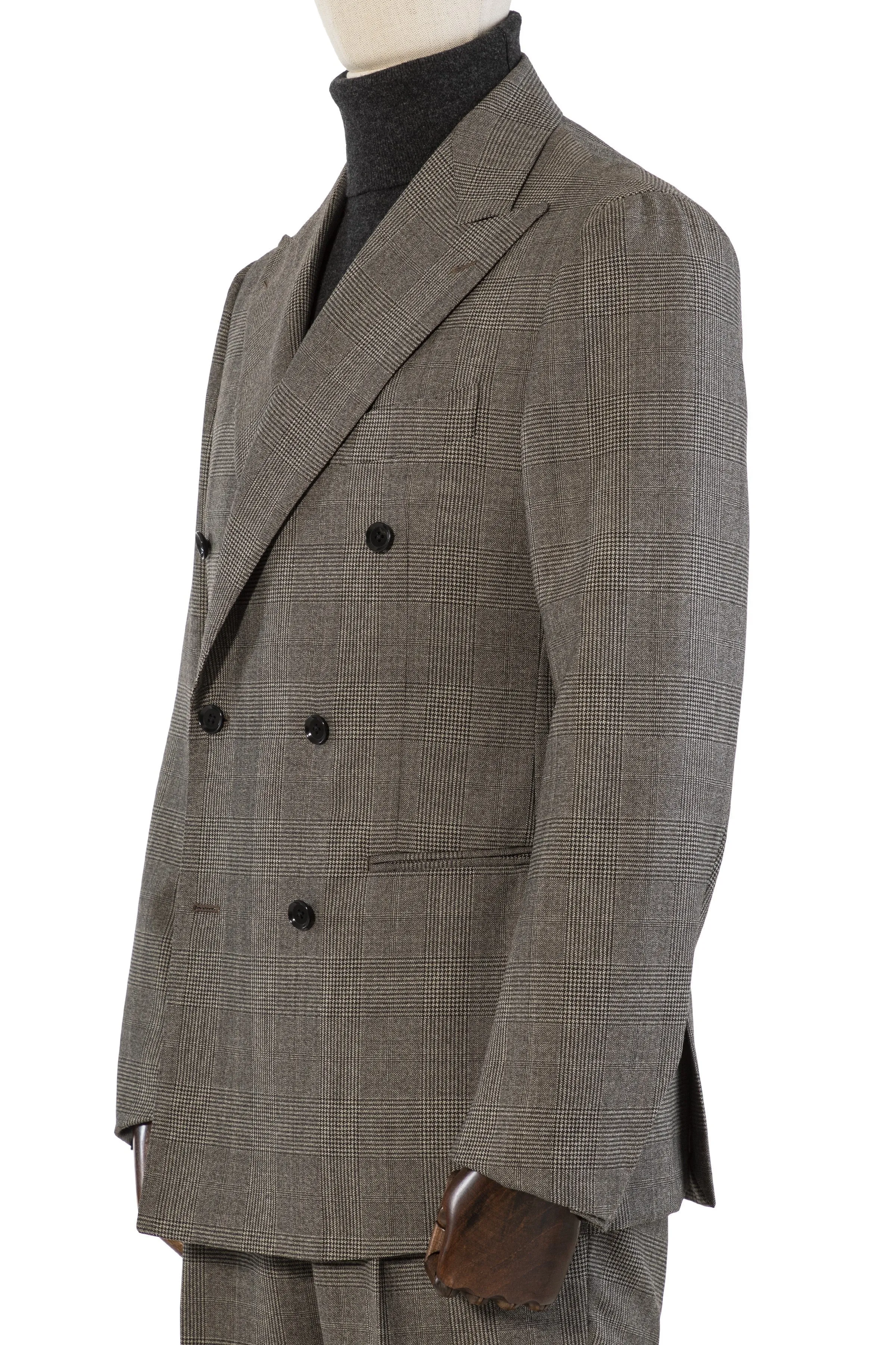 The Armoury by Ring Jacket Model 6B Brown Grey Wool Prince Of Wales Check DB Suit