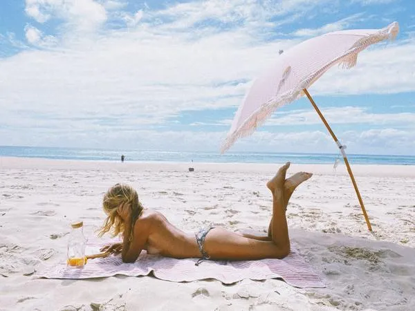 The Beach Towel - LAUREN'S PINK STRIPE