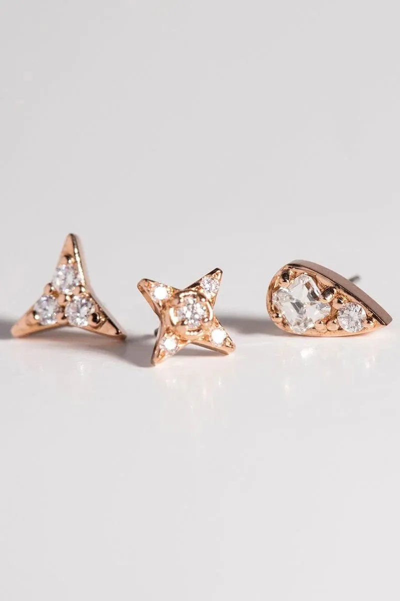 'Three' White Diamond Stud