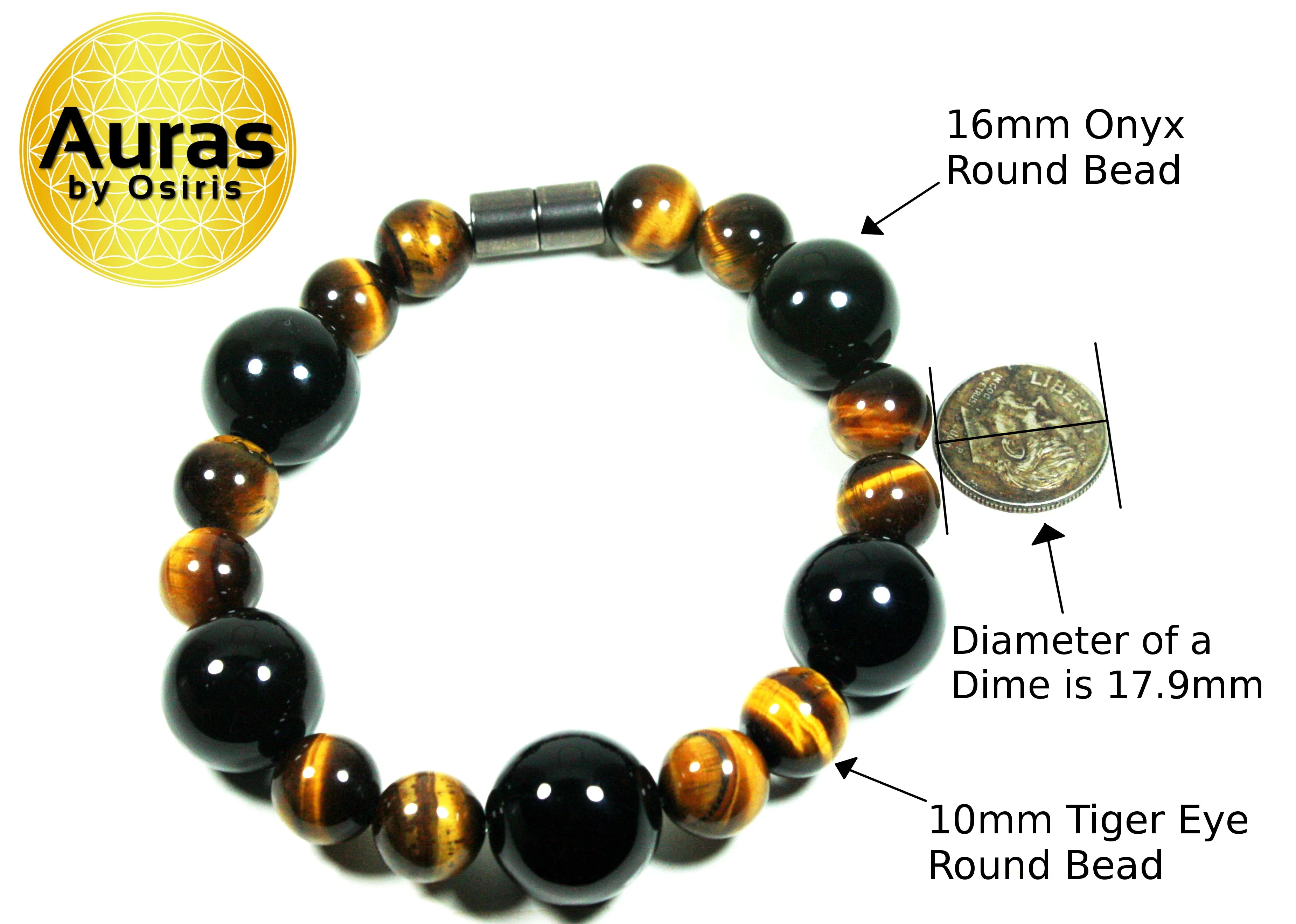 Tigers Eye and Black Onyx Bracelet - Magnetic Clasp Bracelet