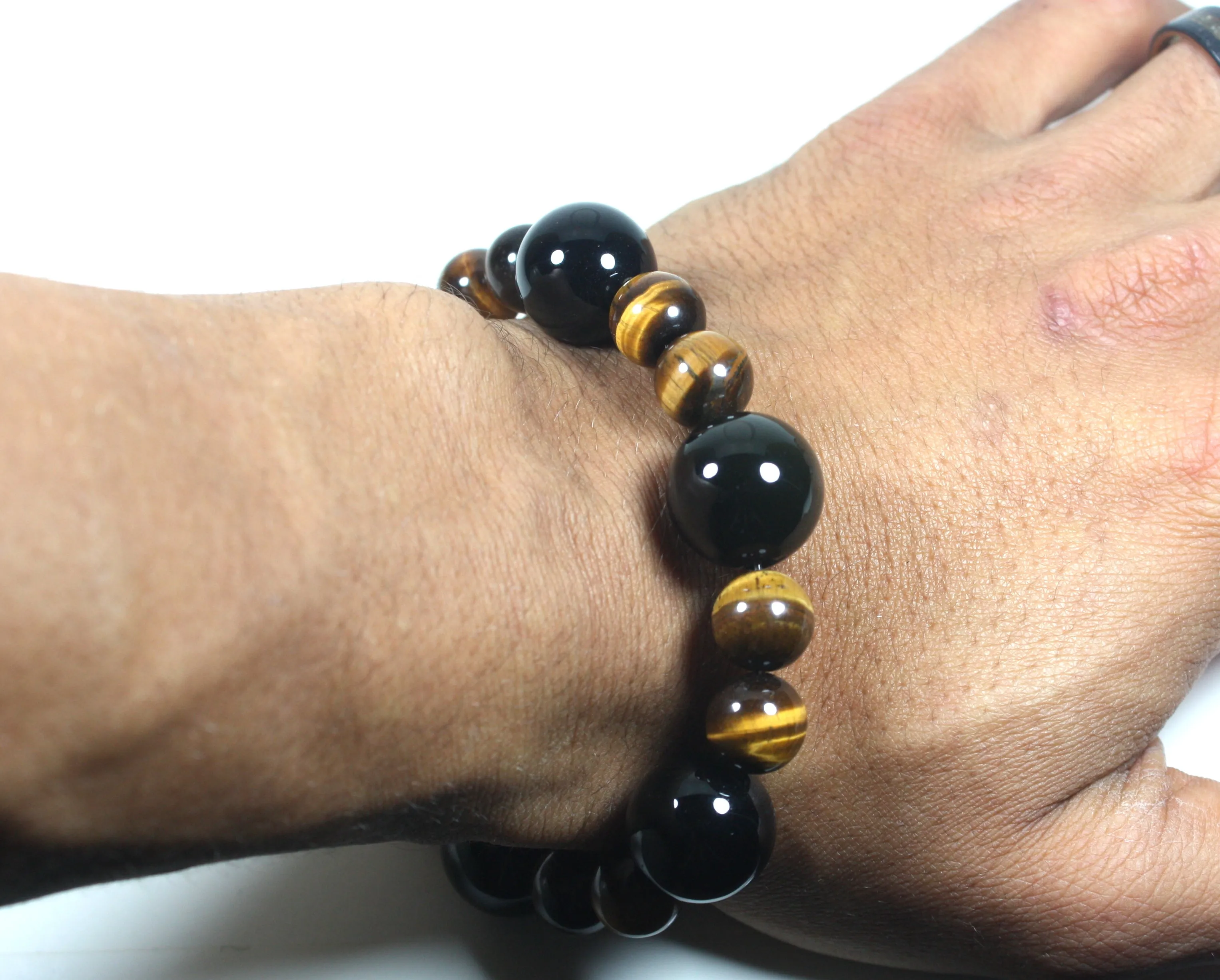 Tigers Eye and Black Onyx Bracelet - Magnetic Clasp Bracelet