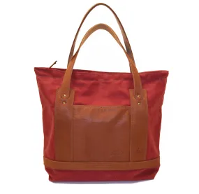 Tote Bag- Nantucket Red Waxed Cotton Duck Canvas with Chestnut Leather