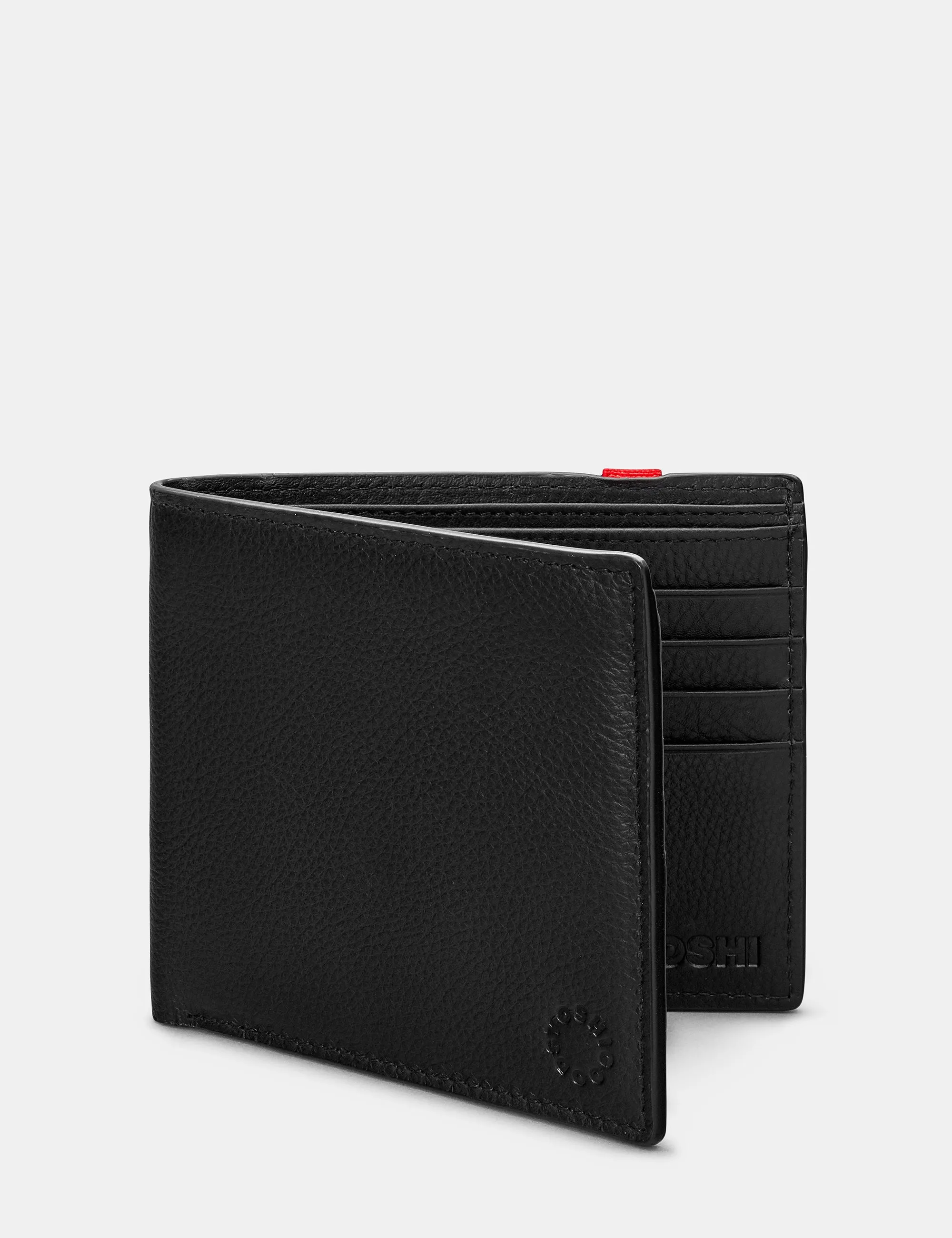 Two Fold East West Black Leather Wallet With Elastic