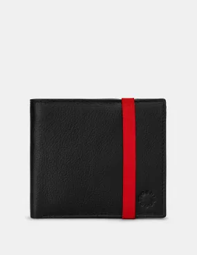 Two Fold East West Black Leather Wallet With Elastic