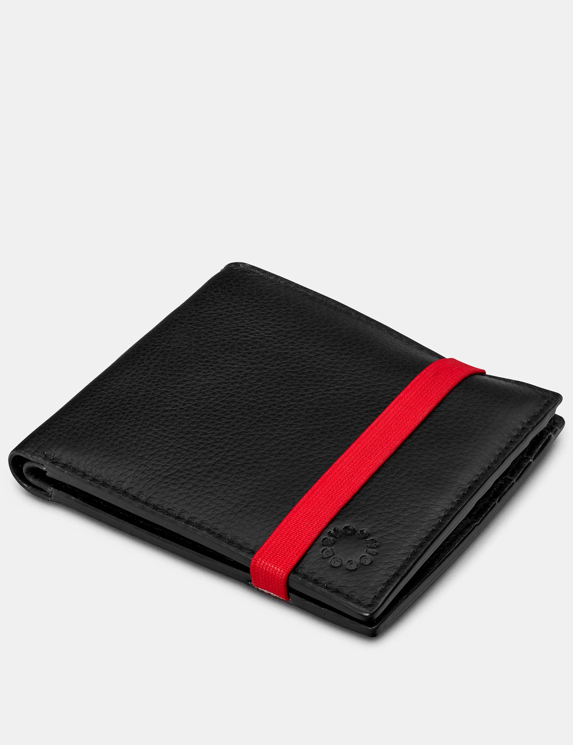 Two Fold East West Black Leather Wallet With Elastic