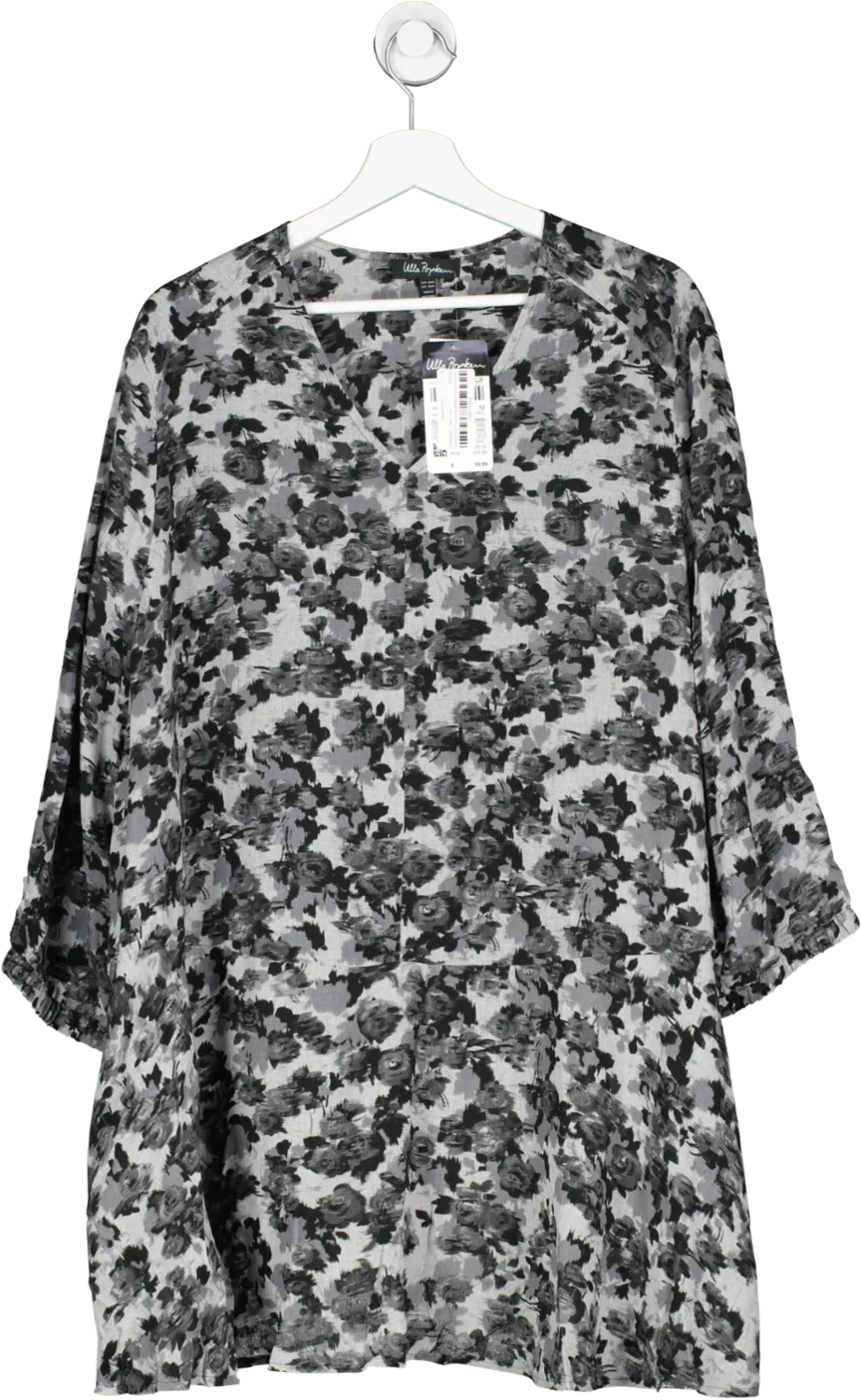 Ulla Popken Grey Rose Print Top UK L