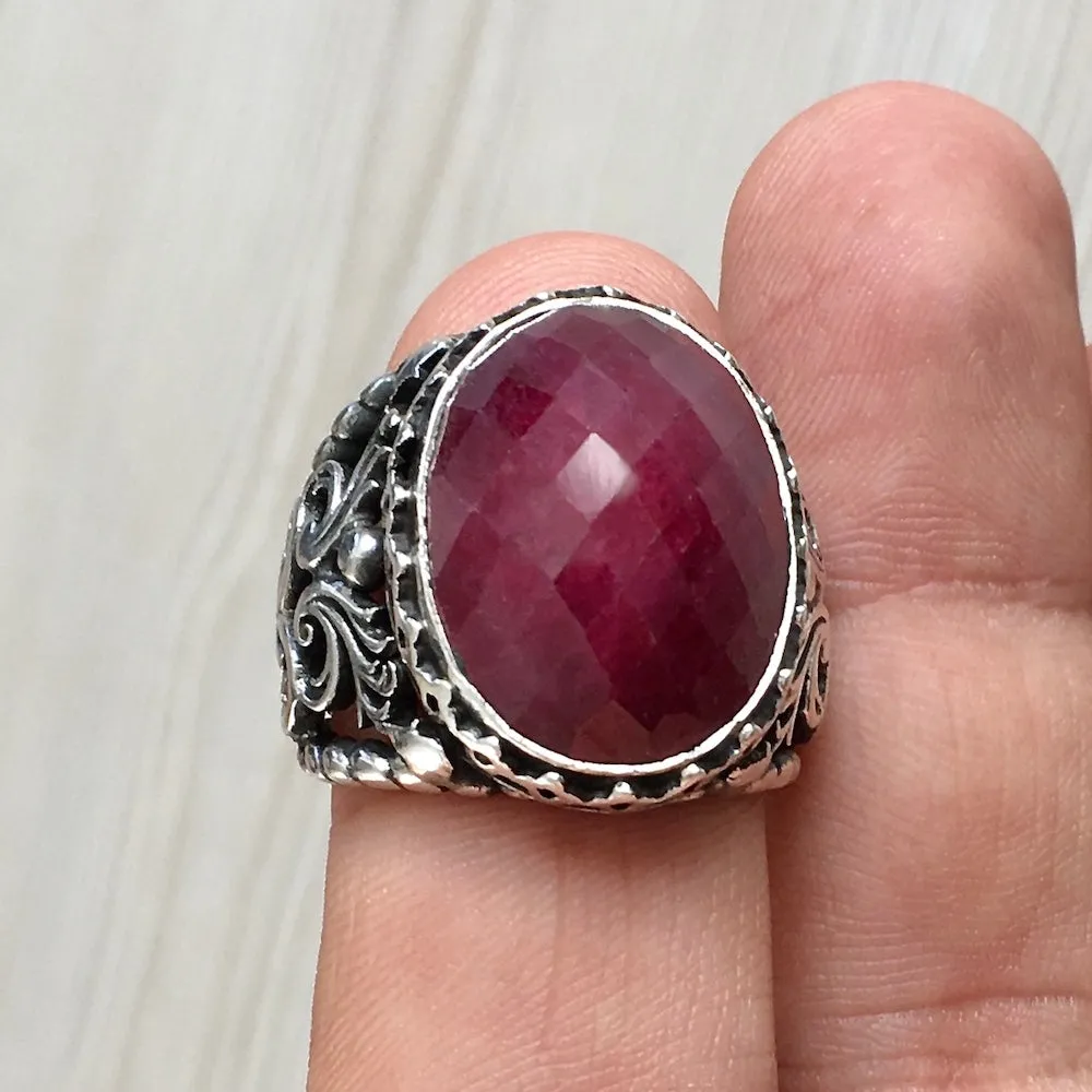 Unique Handmade Ring GENUINE Ruby Corundum Sterling Silver Mens Gemstone Jewelry