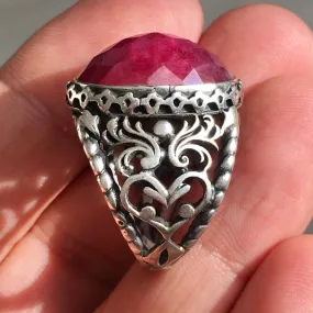 Unique Handmade Ring GENUINE Ruby Corundum Sterling Silver Mens Gemstone Jewelry