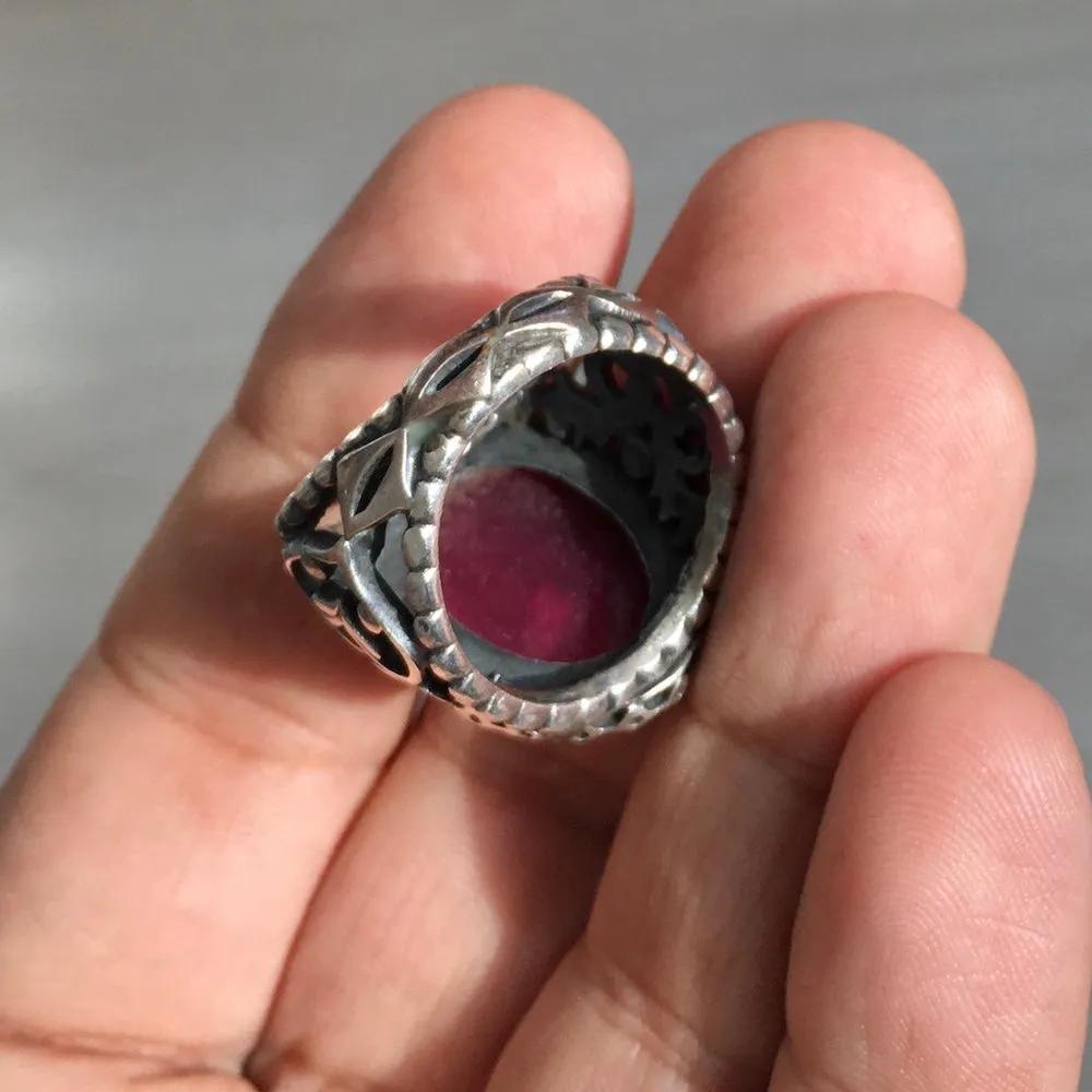 Unique Handmade Ring GENUINE Ruby Corundum Sterling Silver Mens Gemstone Jewelry