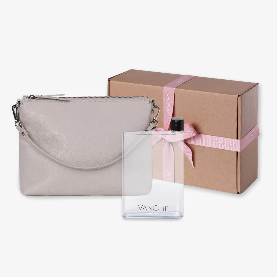 Vegan Leather Everyday Crossbody Bag   Bottle Gift Set - Barcelona Grey