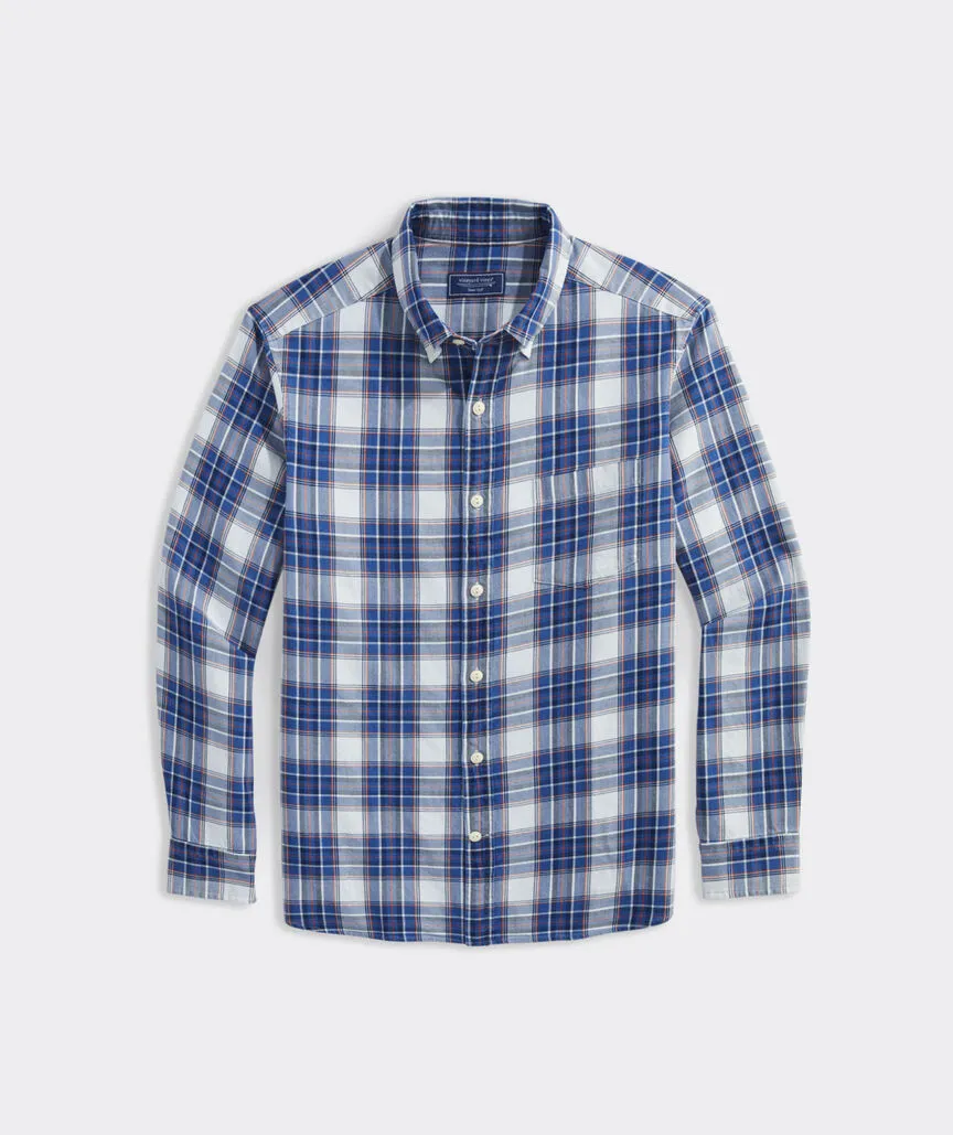 Vineyard Vines Men's Cotton Twill Indigo Plaid Shirt - Pld Marshmallow