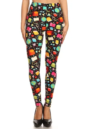 Women's 3X 5X Back to School Pattern Printed Leggings