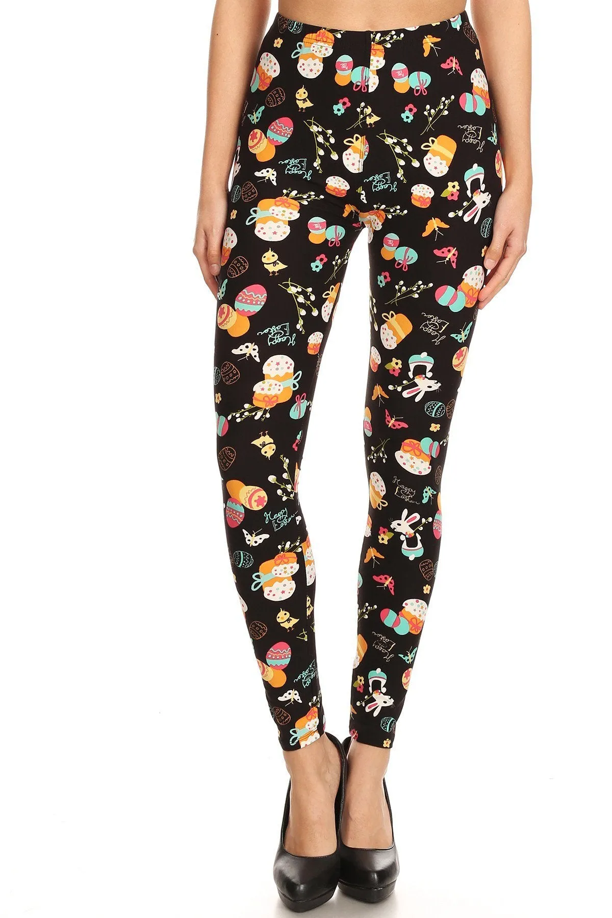 Women's 3X 5X Easter Egg Rabbits Butterfly Pattern Print Leggings