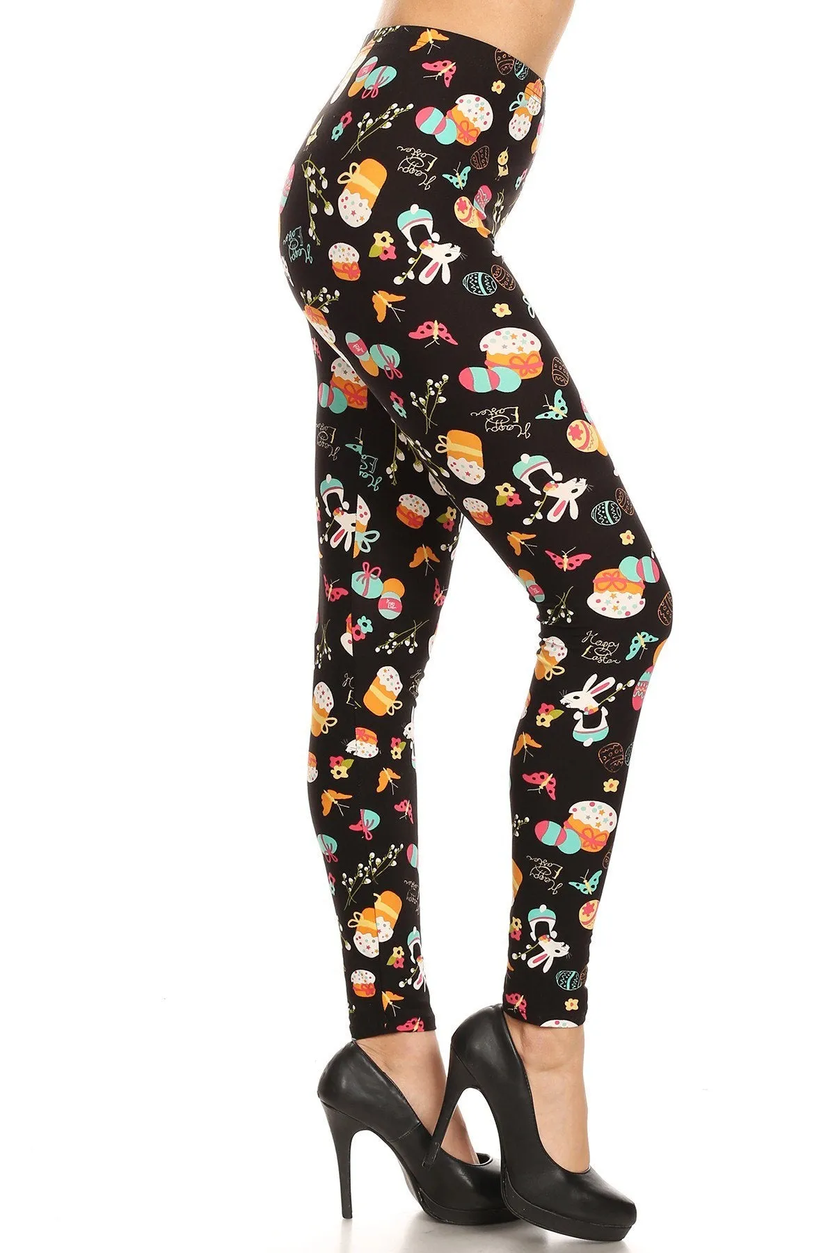 Women's 3X 5X Easter Egg Rabbits Butterfly Pattern Print Leggings