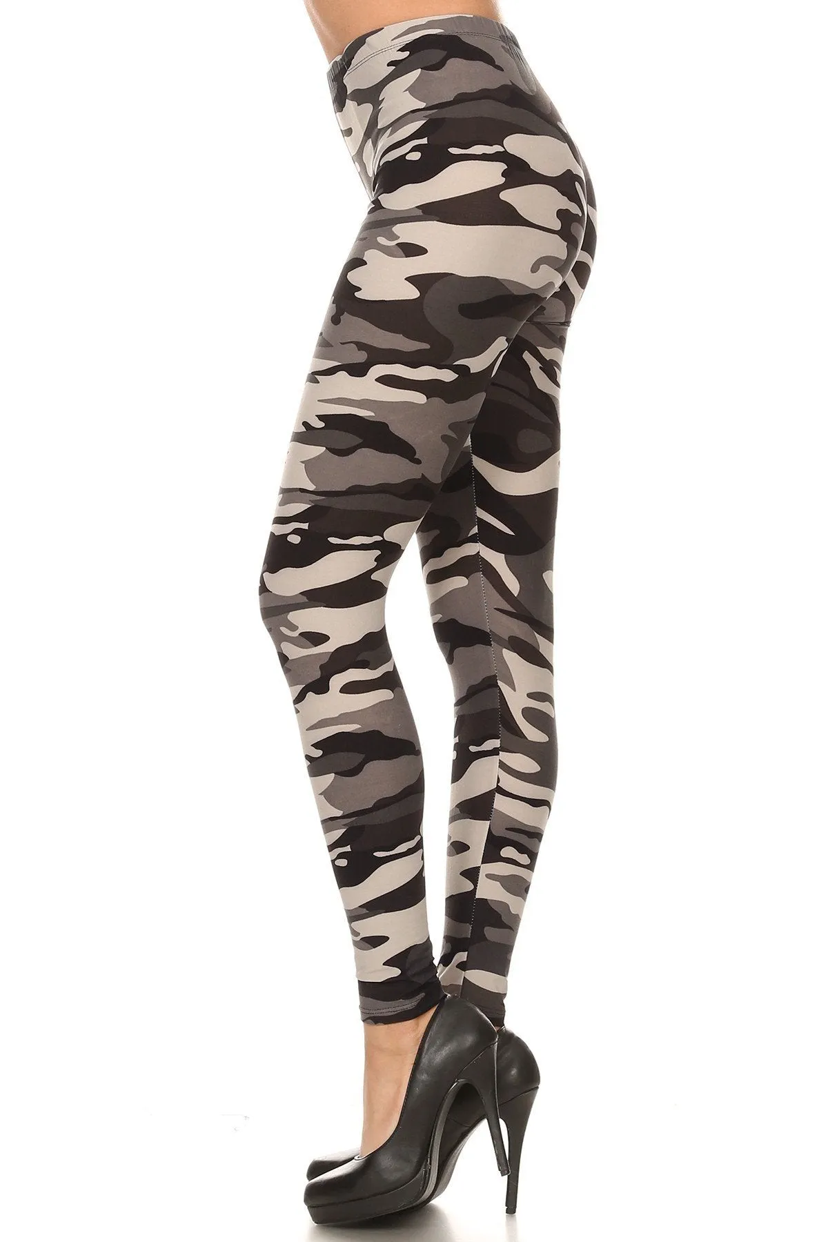 Women's 3X 5X Grey Camouflage Military Look Pattern Print Leggings