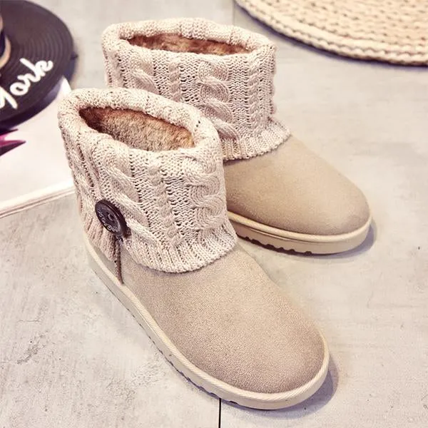 Women's Casual Button Knitted Cuffed Snow Boots 36837727S