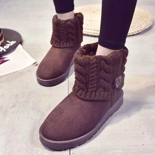 Women's Casual Button Knitted Cuffed Snow Boots 36837727S