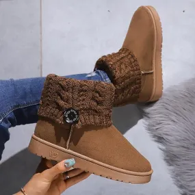 Women's Casual Button Knitted Cuffed Snow Boots 36837727S