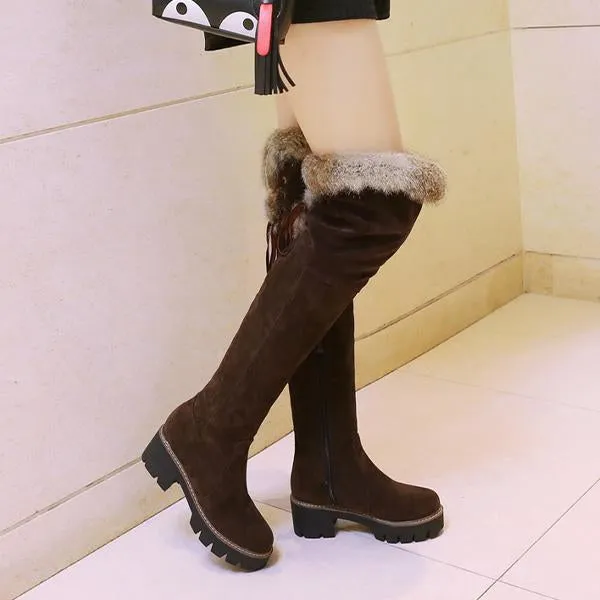 Women's Casual Lace Up Suede Thick Sole Over the Knee Boots 08731894S