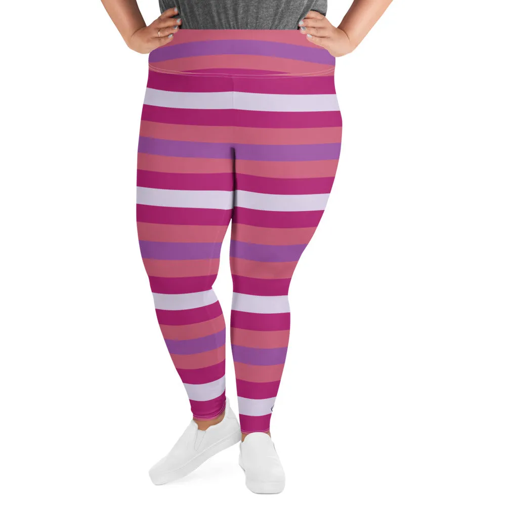 Women's High Waist Plus Size Striped Mulberry Leggings Yoga Pants