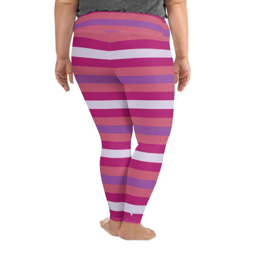 Women's High Waist Plus Size Striped Mulberry Leggings Yoga Pants