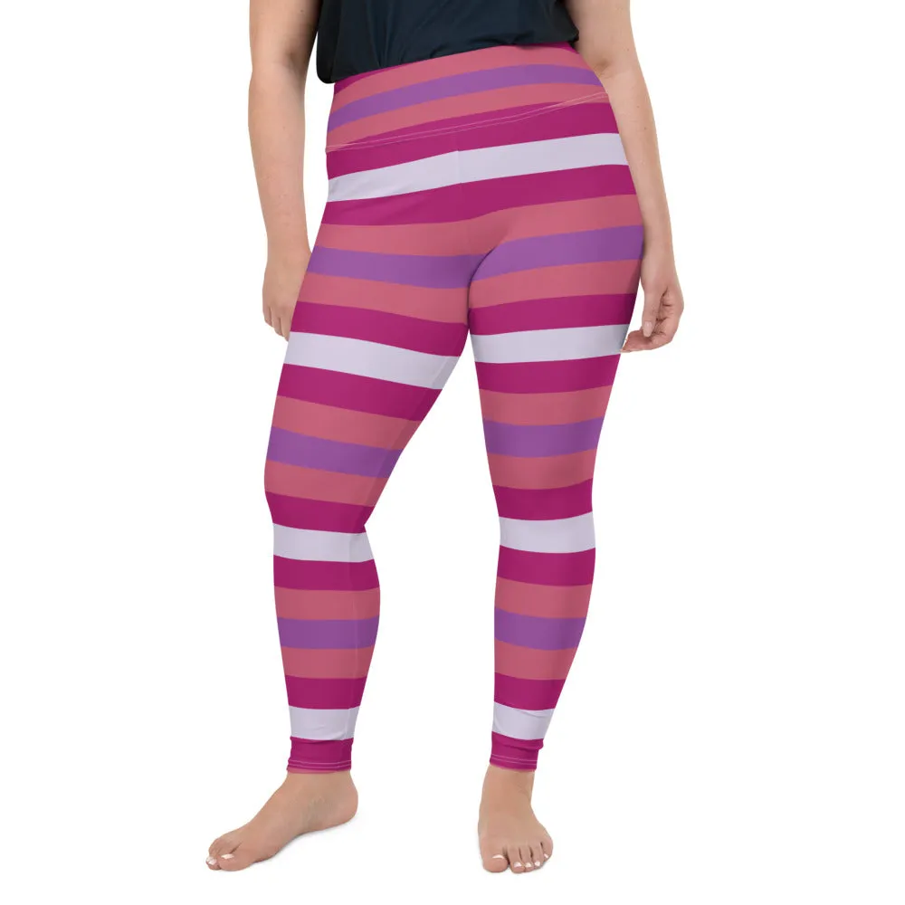 Women's High Waist Plus Size Striped Mulberry Leggings Yoga Pants