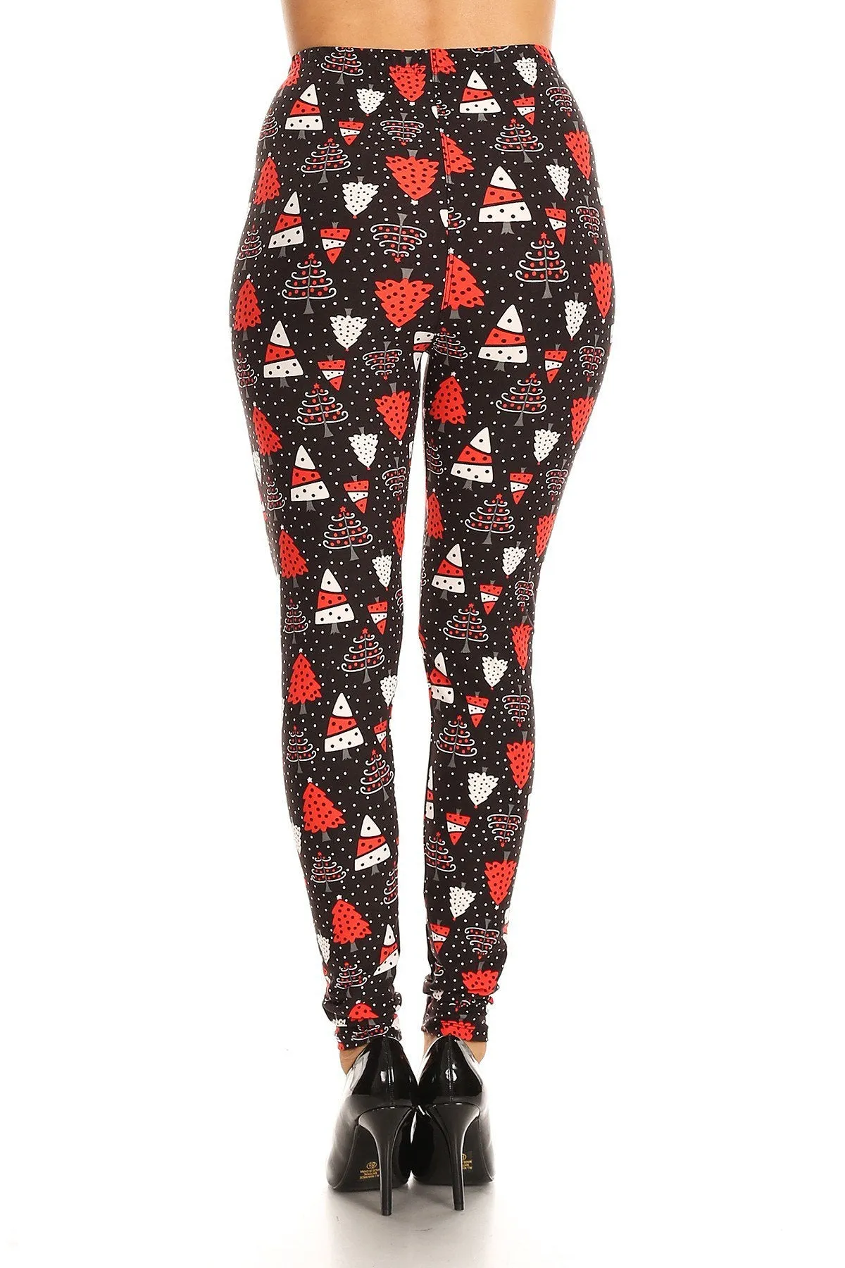 Women's Plus Red White Christmas Tree Pattern Printed Leggings