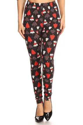 Women's Plus Red White Christmas Tree Pattern Printed Leggings