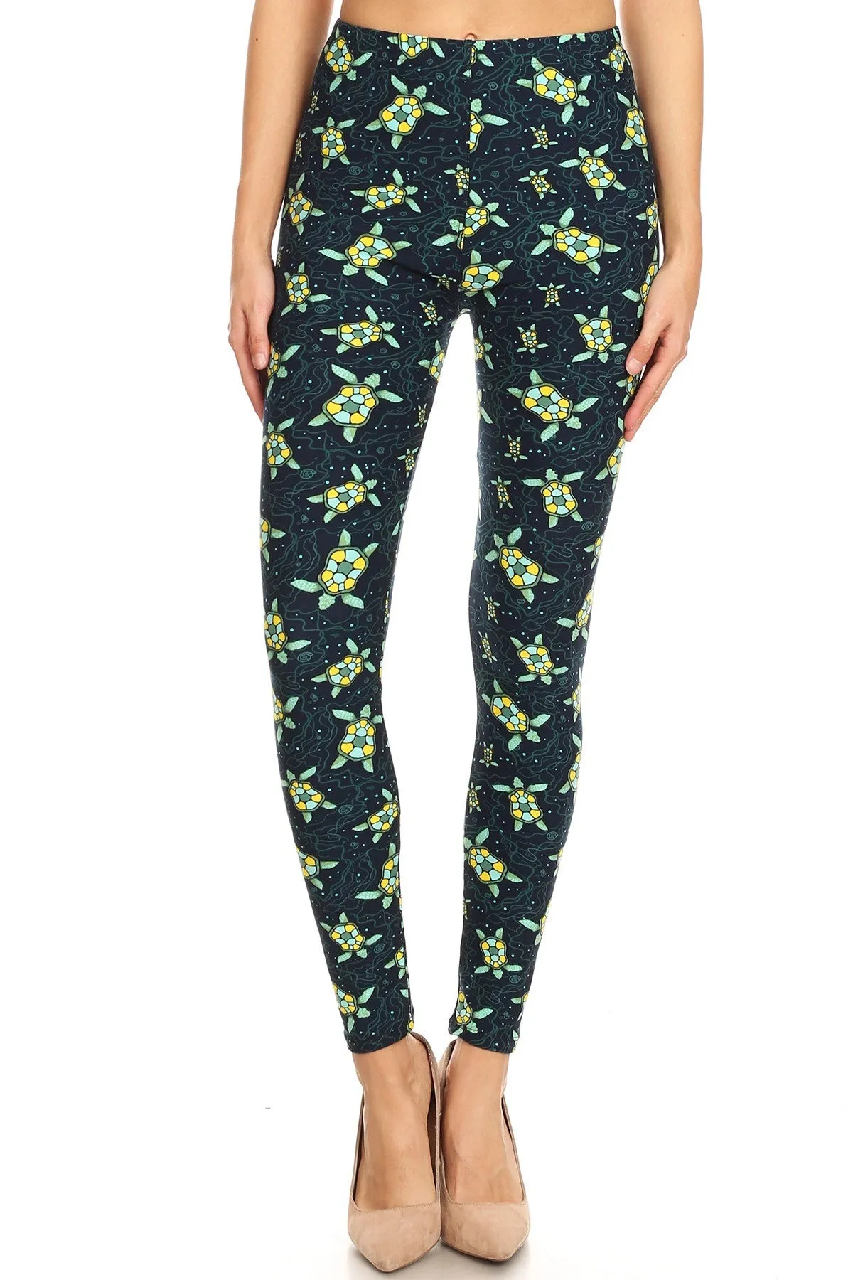 Women's Plus Sea Turtle Starfish Pattern Printed Leggings