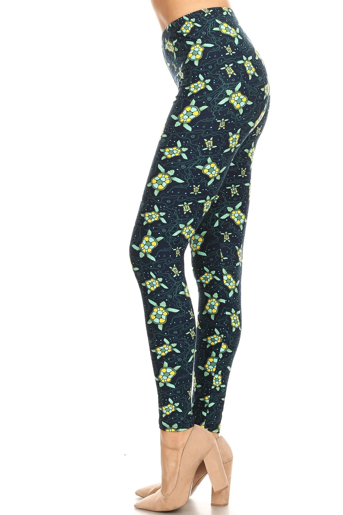 Women's Plus Sea Turtle Starfish Pattern Printed Leggings