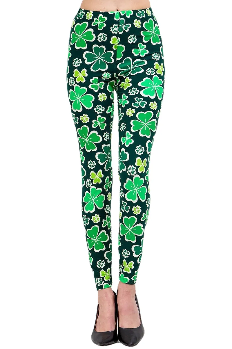 Women's Plus ST. Patrick's Day Shamrock Clover Pattern Printed Leggings