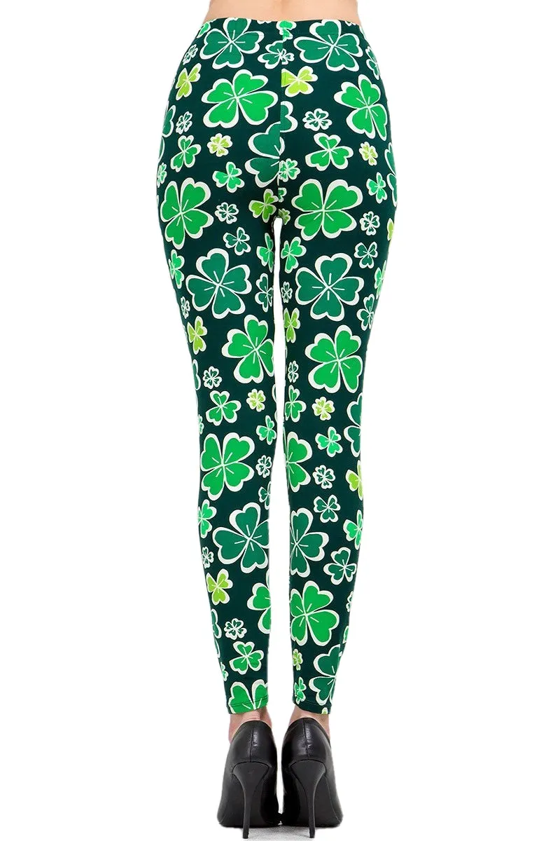 Women's Plus ST. Patrick's Day Shamrock Clover Pattern Printed Leggings