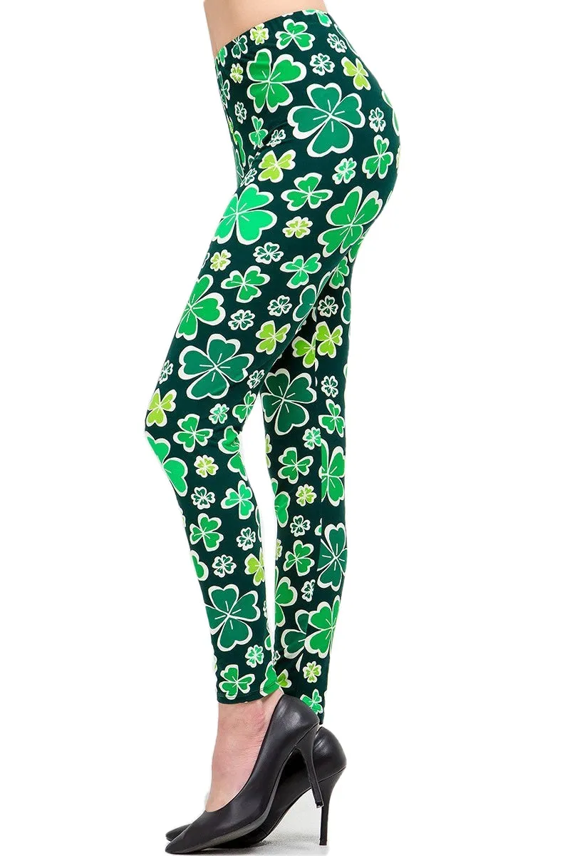 Women's Plus ST. Patrick's Day Shamrock Clover Pattern Printed Leggings